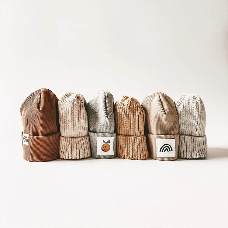 2022 new style 100% organic cotton newborn baby beanie knit winter hat with pompom