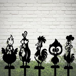 Figurine de poulet en métal sculpté pour jardin féerique, ornement creux en fer gravé pour la décoration extérieure de patio - Product Image 1