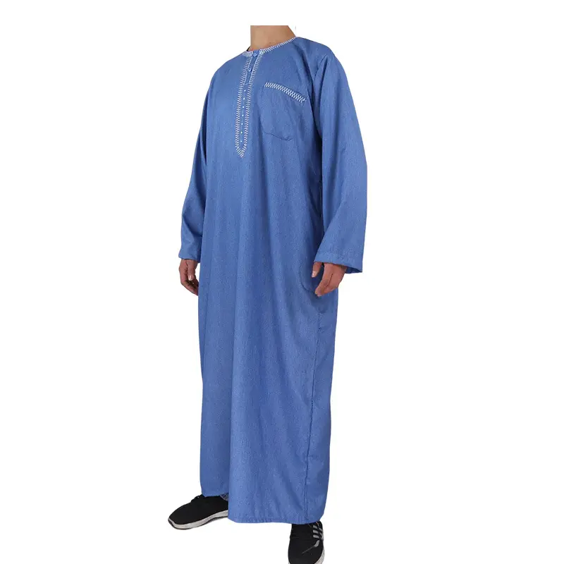 Men's V-neck Robe Long Sleeve Kaftan Thobe Long Gown Casual Shirt For Beach Summer Muslim Middle East Kaftan