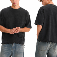 Kaos oblong pria polos lengan pendek katun 100% 240G, model vintage washed distressed cut edge, ukuran besar, dengan logo custom, personalisasi.