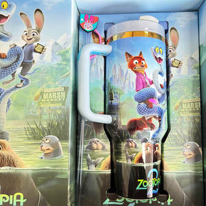 Gobelets isothermes à double paroi avec logo personnalisé, motif animaux de zoo amusants (renard, lapin), avec boîte cadeau - Product Image 6