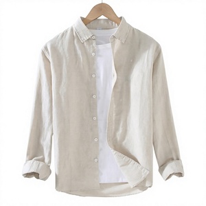 Camisa de Lino y Algodón para Hombre, Ecológica, Transpirable, de Manga Larga, Corte Holgado, Cuello Clásico, Color Sólido, Estilo Casual de Negocios - Product Image 3