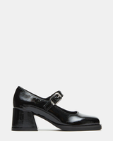 Escarpins Mary Jane noirs en cuir verni pour femmes, à bout carré et talon carré, avec bride à boucle, style vintage