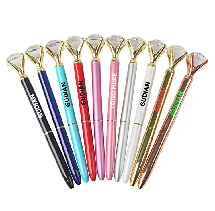 Custom Gedrukt Reclame Promotionele Corporate Gift Rose Goud Gel Metalen Balpen Aangepaste Grote Kristal Diamant Pen Logo