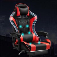 Chaise de jeu LED de course moderne avec haut-parleurs et coussin lombaire, en cuir synthétique, pivotante, avec fonction massage pour PC
