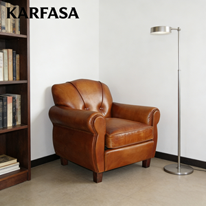 Canapé individuel classique en <span class=keywords><strong>cuir</strong></span> véritable <span class=keywords><strong>vintage</strong></span> brun moderne pour salon/chambre d'hôtel/appartement/atelier, fabrication artisanale - Product Image 2