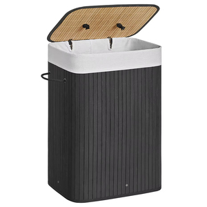 Bel rettangolo di bambù bianco pieghevole di bambù biancheria sporca cesto portaoggetti con coperchio e fodera rimovibile - Product Image 3