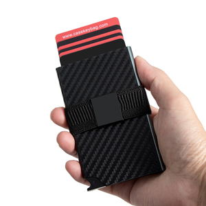 <b>Men</b> Slim Minimalist Carbon Fiber Leather Aluminum <b>RFID</b> Blocking Credit Card <b>Wallet</b> Smart Card Holder 4-6 Cards - Product Image 1