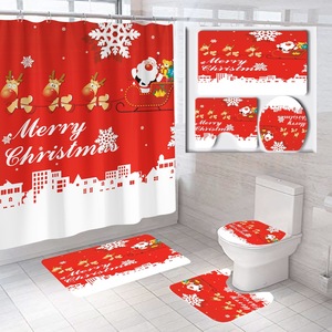 Rideau de Douche en Polyester Imprimé Numérique Personnalisé Imperméable Motif Père Noël et Bonhommes de Neige Bleus pour Noël, Vente en Gros - Product Image 1
