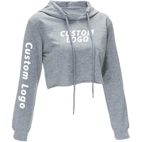 Survêtement à manches longues en coton pour femmes, sweat-shirt à capuche court avec logo personnalisé, vente en gros
