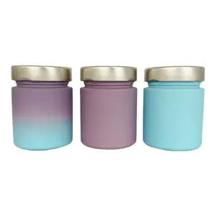 Donkerblauw Roze Gradiënt Kleurrijke Geschilderd Shining Schilderen Klant Ontwerp 180Ml Glazen Pot Voor Gift Promotie