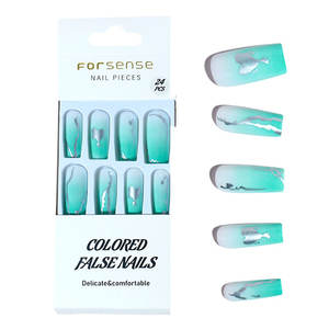Venta al por mayor de cobertura completa, prensa cuadrada larga en las <span class=keywords><strong>uñas</strong></span> con diseño de <span class=keywords><strong>uñas</strong></span> artificiales de color verde claro, palo estético único en las puntas de las <span class=keywords><strong>uñas</strong></span> - Product Image 6