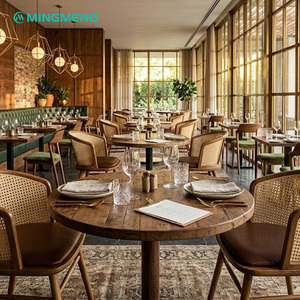 Vintage Rattan Dining Chair & Solid Wood Round Table <b>Set</b> Commercial <b>Restaurant</b> Furniture for Café - Product Image 1