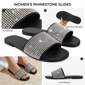 Sandales plates pour femmes avec strass, tongs d'été pour la plage, pantoufles décontractées brillantes, commande en gros OEM - Product Image 2