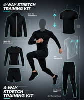 Ensemble Athleisure Printemps Homme Adulte : T-shirt de Compression à Manches Longues, Short de Sport et Veste de Course Extensible Quadridirectionnel