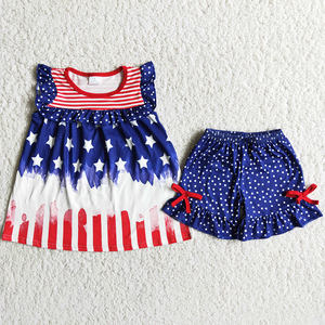 Tenues d'été 2 pièces assorties pour bébés garçons et filles, ensembles de boutique pour enfants, vente en gros, tenues du 4 juillet, vêtements pour enfants de haute qualité - Product Image 3
