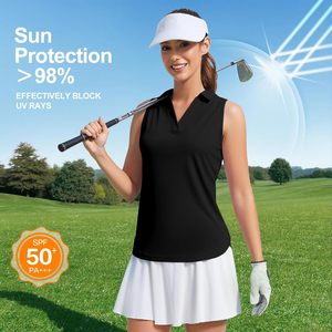 Polo sans manches pour femme, col en V, séchage rapide, haut de tennis, longueur normale, 100 % polyester, tissu tricoté, vêtements de sport - Product Image 4