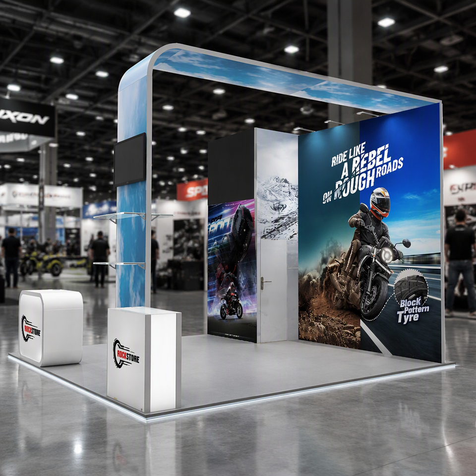 Modular Changing Booths Curved Arch Modular Exhibition Booth with Metal Tube Rack Graphic ...