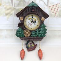 Jam Dinding LED Plastik Kreatif Bentuk Rumah Cuckoo, Dekoratif, Bertenaga Baterai, dengan Musik Lonceng, untuk Kamar Anak