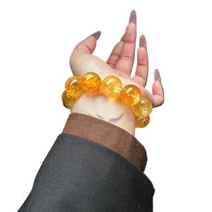 Bracciale con perle rotonde di citrino giallo portafortuna da 14 mm, di grandi dimensioni, per attirare la ricchezza, confezionato singolarmente, stile Homebody. - Product Image 5