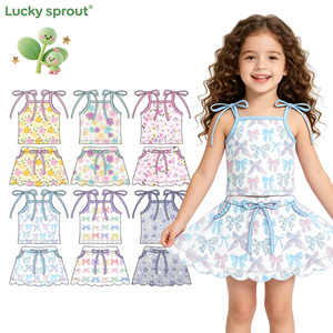 Completo <span class=keywords><strong>Sportivo</strong></span> Senza Maniche per <span class=keywords><strong>Bambina</strong></span> con <span class=keywords><strong>Top</strong></span> con Zip, Gonna a Balze e Fiocco, Colorato, per Bambine, Set da Corsa per Bambini, Vendita all'Ingrosso - Product Image 1