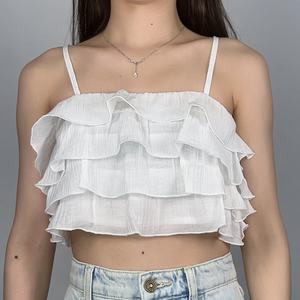 Blusa Corta con Diseño de Volantes y Hombros Descubiertos para Mujer, Estilo OEM, para Usar en Verano - Product Image 2