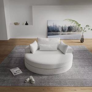 Sofá Redondo de Lujo de 140 cm de Diámetro, Relleno de Espuma Comprimida de 5 Capas, Sofá Redondo Cómodo con Cojines Decorativos - Product Image 3