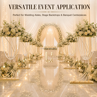 Support floral de mariage en métal doré incurvé Uvenue avec guirlande de cristaux, grand centre de table, porte-fleurs pour la décoration d'événements et de banquets