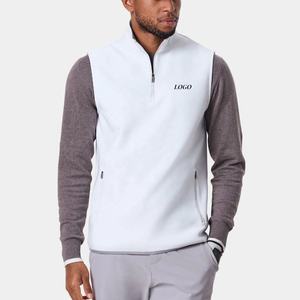 <b>Men's</b> <b>White</b> Sleeveless Stand Collar <b>Vest</b> With Zipper Front Logo Casual Outer Wear Spring Breathable Polyester - Product Image 1