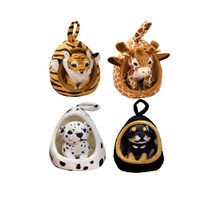 Set Mainan Boneka Hewan Liar Realistis Grosir dengan Kandang Jinjing Harimau Macan Tutul Jerapah Boneka Isi OEM