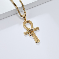 Liontin Kalung Baja Anti Karat Berlapis Emas Salib Ankh Mata Horus Mesir Kuno Perhiasan Fashion untuk Pria Grosir Religius
