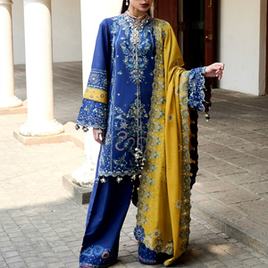 Ensemble Shalwar Kameez en soie brodée ivoire pour femme, longueur genou, manches longues, coupe classique, robe de mariée indienne-pakistanaise pour l'Aïd - Product Image 1