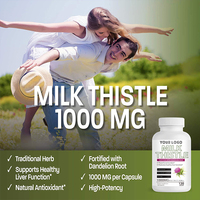 Complément Herbal Antioxydant Puissant : Capsules de Chardon-Marie pour Améliorer l'Immunité, Silymarine, Racine de Pissenlit, 120 Capsules/Paquet