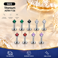 ASTM F136 G23 Titanium Internal Thread Ear Stud 4 Prong Rhombus Zircon Nickel Free Hypoallergenic Piercing Jewelry