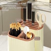 Support de rangement pour couverts de cuisine S8688 avec égouttoir et couvercle anti-poussière, porte-baguettes et planche à découper intégrée
