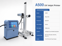 Imprimante jet d'encre UV industrielle A500 Ricoh G5 600 DPI, codeur en ligne de grande hauteur 54 mm pour l'impression de codes QR et de données variables