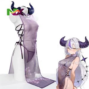 Costume de <span class=keywords><strong>cosplay</strong></span> d'anime <span class=keywords><strong>Sakura</strong></span> Cheongsam pour femmes, robe transparente en maille à fleurs, robe Qipao violette, lingerie élégante, costumes de télévision et de cinéma - Product Image 2