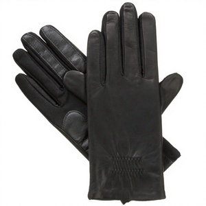 Gants de poignet en cuir noir pour femmes, style uni, thermiques, chauds, pour usage quotidien en hiver, sans doublure - Product Image 2