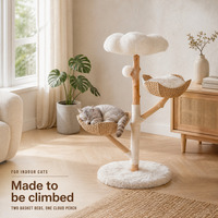 Arbre à chat de luxe en bois massif naturel avec lit en peluche, griffoir en sisal et plateforme de saut - Modèle style simplicité MR23 - Personnalisable