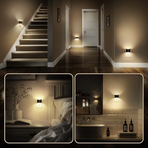 ไฟกลางคืน LED สีขาวอบอุ่นทรงสี่เหลี่ยมขนาดเล็กมาตรฐานอเมริกา พร้อมเซ็นเซอร์ตรวจจับแสงตั้งแต่พลบค่ำถึงรุ่งเช้า ให้แสงส่องขึ้นและลง  แบบเสียบปลั๊กติดผนัง สำหรับห้องนอน - Product Image 5