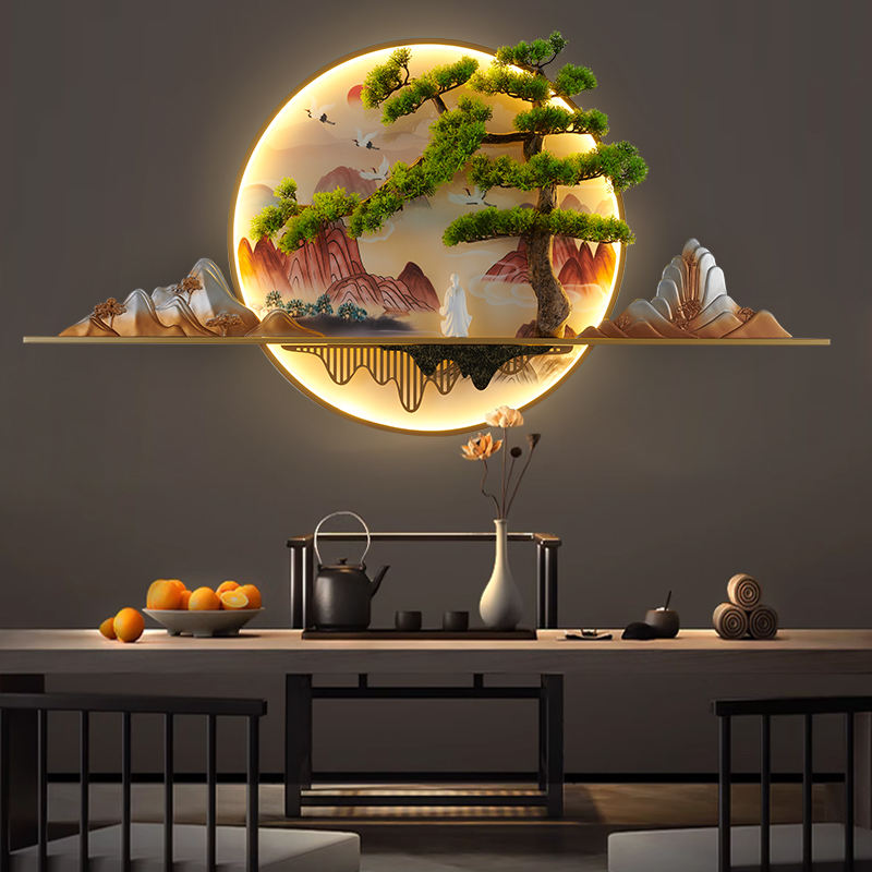 OUFULA Modern Wall Picture Light Inside Creative Chinese Landscape Mural Sconces Lamp LED For Home Living Bedroom Study (Style C D80cm - View #2