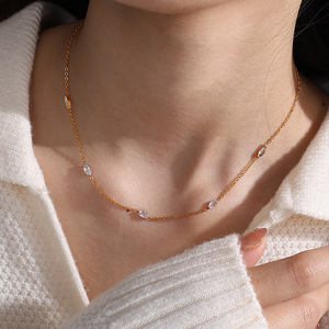 สร้อยคอคริสตัลธรรมชาติเคลือบทอง 18K สแตนเลสสตีล กันน้ำ เงางาม สำหรับผู้หญิง - Product Image 1