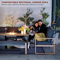 Ensemble de meubles d'extérieur 4 pièces Grand Patio avec table foyer au gaz, finition imitation bois en aluminium, design moderne, résistant aux UV, PE