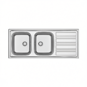 Fregadero de cocina empotrado de acero inoxidable de 120x50 cm con doble cubeta y desagüe a la derecha - Product Image 3