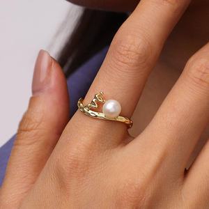 เครื่องประดับยอดนิยมแหวนไข่มุกน้ำจืด6มม. ทำจากเงิน925ชุบทอง18K - Product Image 2