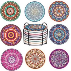 Sous-verres absorbants en liège personnalisés, tapis isolants thermiques en céramique avec motif mandala pour la maison et le bureau - Product Image 1