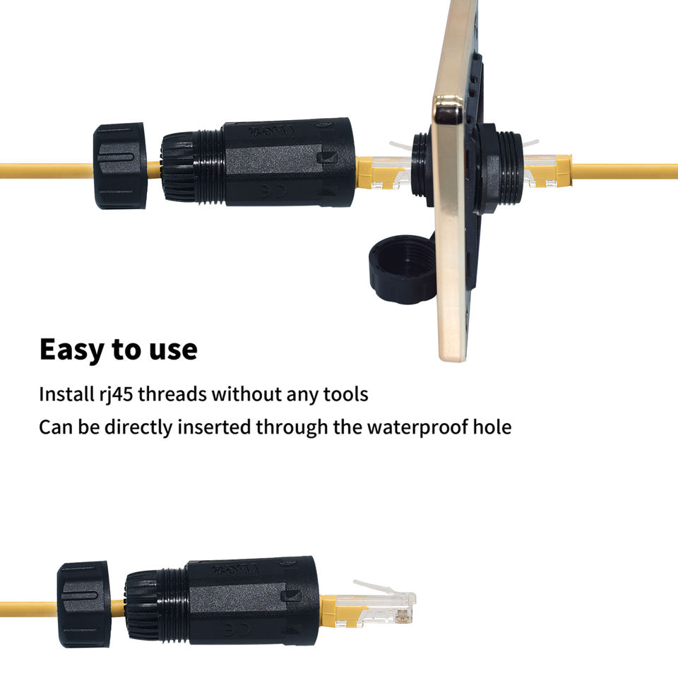 IP68 Waterproof RJ45 CAT6A Connector 10Gbps Industrial Ethernet Adapter