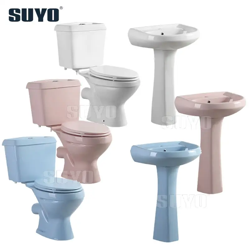 욕실 아프리카 스타일 위생 도자기 화이트/핑크/블루 컬러 세라믹 washdown P 트랩 저렴한 두 조각 wc 화장실