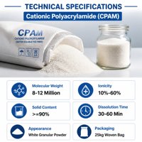 Polyacrylamide Cationique pour le Traitement des Eaux Usées - Poudre Floculante