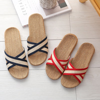 Sandales mules unisexes antidérapantes d'été pour couples, pantoufles en lin, tongs, chaussons d'intérieur à bout ouvert, semelle en lin respirante, pour intérieur et extérieur